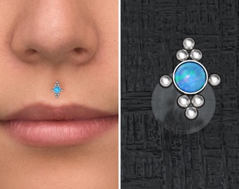 Opal Lip Piercing Bioflex, Medusa Labret, Lip Ring, Monroe Stud, Lip Jewelry, Philtrum Piercing, Labret Stud, Flat Back Earring