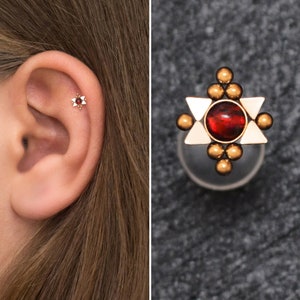 Flat Back Tragus Earring Opal, Bioflex Cartilage Earring Stud, Labret Stud, Forward Helix Earring, Conch Jewelry, Labret Ring