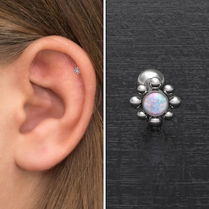 Surgical Steel Cartilage Earring Stud Opal, Forward Helix Barbell Piercing, Tragus Piercing Jewelry, Conch Earring, Tragus Bar Stud