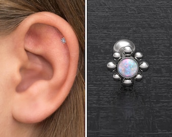 Surgical Steel Cartilage Earring Stud Opal, Forward Helix Barbell Piercing, Tragus Piercing Jewelry, Conch Earring, Tragus Bar Stud