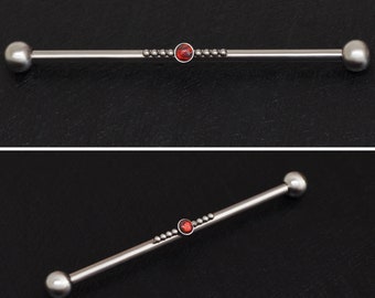 Industriell skivstång i kirurgiskt stål 14g, Opal industriella piercingsmycken, Stiftstång, Rak skivstångspiercing, Industriell stång