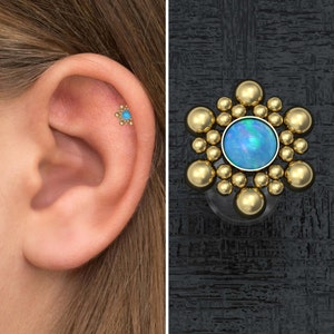 Flat Back Tragus Earring Bioflex, Cartilage Stud Opal, Forward Helix Ring, Cartilage Ring, Labret Earring, Conch Earring Stud