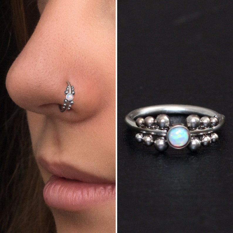 Surgical Steel Nose Hoop Opal, Nose Jewelry, Nose Piercing, Nose Earring, Nostril Piercing, Nose Ring Hoop, Nostril Ring 22g 20g 18g 