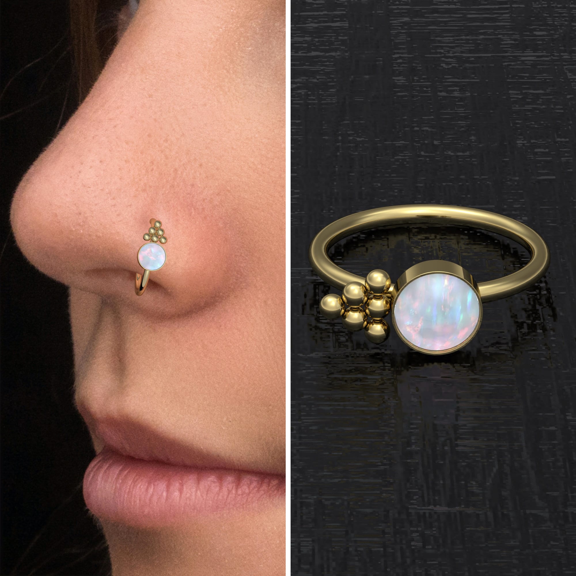 Nose Stud with Opal 2mm gemstone | PN0250P | buy at low price
