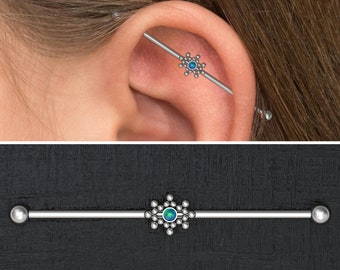 2 Pc Green Blue Stripe Titanium Industrial Barbell Cartilage Piercing 14g 1.5" 2 Pc Green Blue Stripe Titanium Industrial Barbell Cartilage Piercing 14g 1.5"