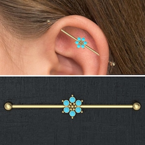 Turquoise Industrial Piercing Jewelry Surgical Steel, Industrial Barbell 14g, Straight Barbell Jewelry, Scaffold Barbell, Industrial Bar