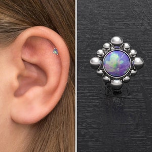 Surgical Steel Cartilage Piercing, Opal Tragus Earring, Forward Helix Stud, Conch Barbell, Tragus Barbell Earring, Cartilage Bar