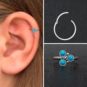 Cartilage Earring Hoop Titanium Implant Grade, Opal Helix Earring, Rook Piercing, Conch Jewelry, Tragus Piercing, Conch Clicker Ring