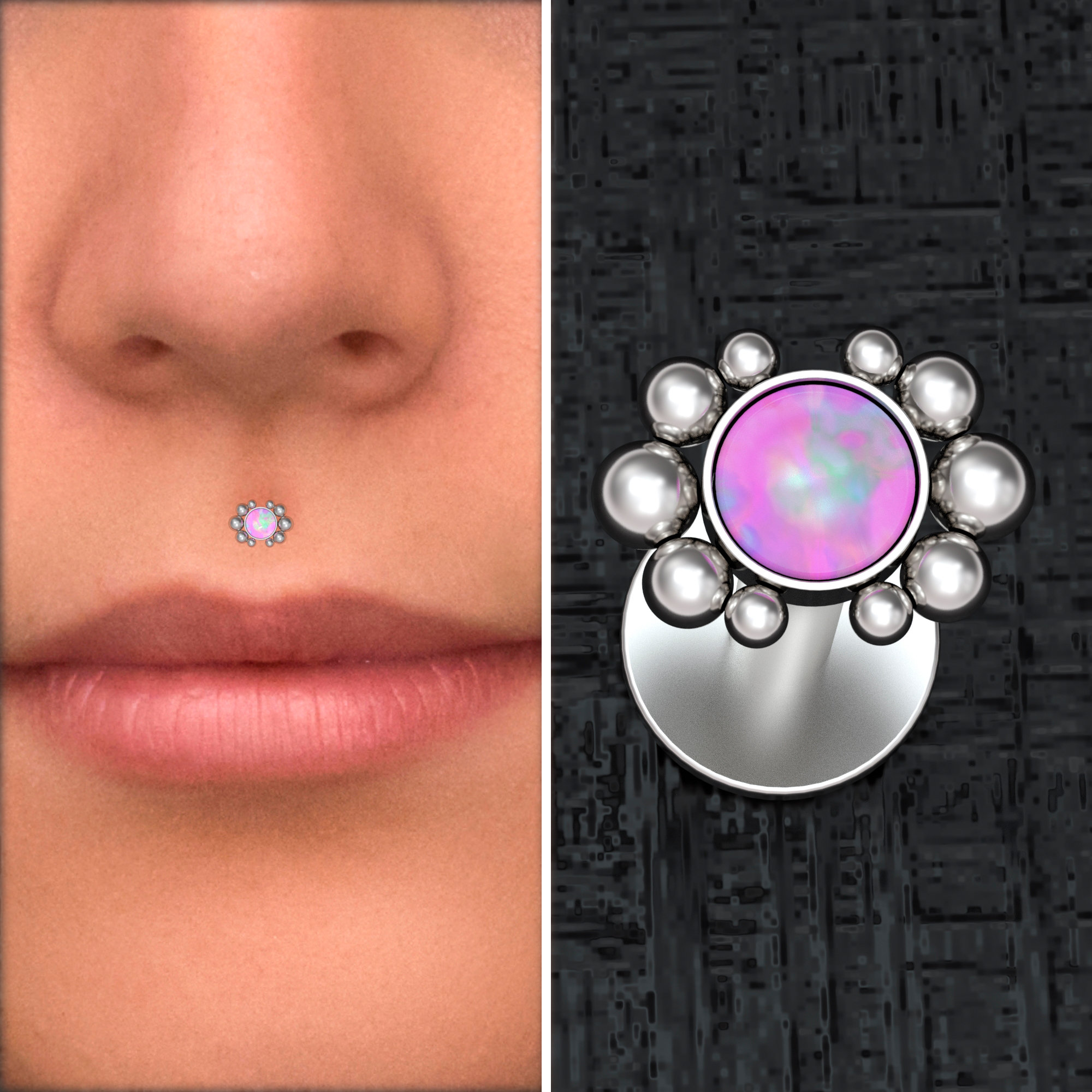 Surgical Steel Medusa Lip Piercing, Opal Lip Jewelry, Monroe Lip Stud 16g, Philtrum Piercing Jewelry, Labret Jewelry, Flat Back Stud