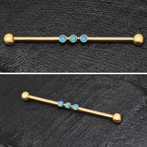 Opal Industrial Piercing 14g, Surgical Steel Industrial Barbell, Scaffold Earring, Industrial Jewelry, Straight Barbell Jewelry