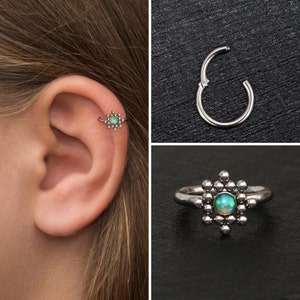 Forward Helix Earring Surgical Steel, Opal Tragus Earring, Cartilage Ring, Tragus Clicker Earring, Rook Earring Hoop, Conch Earring