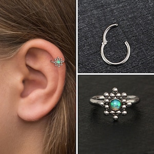 Acier chirurgical, boucle d'oreille tragus opale, anneau de cartilage, boucle d'oreille clicker tragus, créole de tour d'oreille tour, boucle d'oreille conque