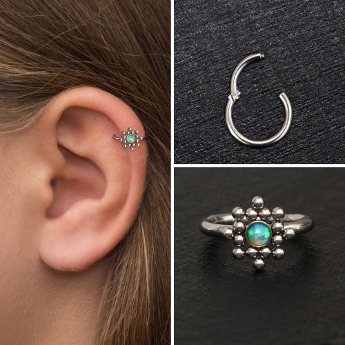 Forward Helix örhänge kirurgiskt stål, opal tragus örhänge, broskring, tragus clicker örhänge, tornörhänge, conch örhänge