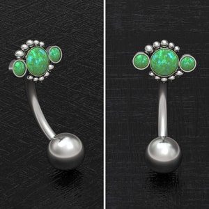 Piercing para el ombligo de titanio, anillo para el ombligo de ópalo, piercing para el ombligo, joyería para el ombligo de 16 g y 14 g, pendiente de barra curva, piercing para el cuerpo