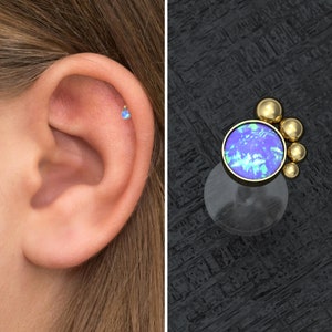 Opal Tragus Stud Bioflex, Tragus Ring, Forward Helix Piercing, Conch Stud, Labret Piercing, Flat Back Cartilage Earring Stud