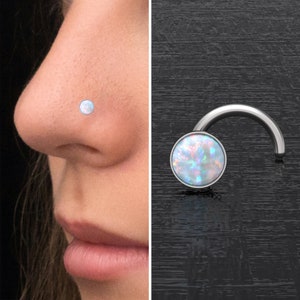 Opal Nose Bone Stud Surgical Steel, Nose Stud Ring, Nose Earring, Nose Screw, Nostril Stud, Nose Piercing 22g 20g 18g 16g, Nostril Ring