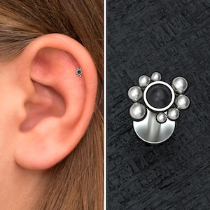 Titanium Flat Back Cartilage Earring Stud Implant Grade, Tragus Ring Onyx, Forward Helix Piercing, Tragus Earring, Conch Labret Jewelry
