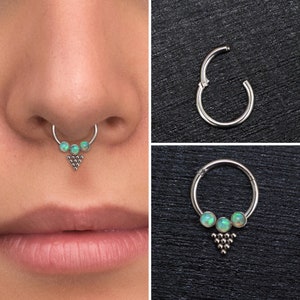 Daith Earring Titanium, Opal Septum Ring 16g, Implant Grade Septum Clicker Earring, Daith Jewelry, Septum Hoop, Daith Clicker Hoop