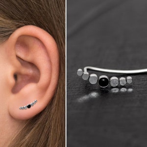 Onyx Climbing Ear Cuff Earrings Surgical Steel, Ear Climber Earrings, Ear Vine, Ear Crawler Earring, Ear Sweep, Curved Earring, Ear Pin
