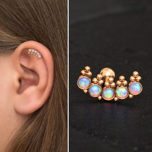 Opal Helix Curved Barbell Earring, Helix Piercing Surgical Steel, Cartilage Curved Earring, Barbell Piercing, Cartilage Earring Stud