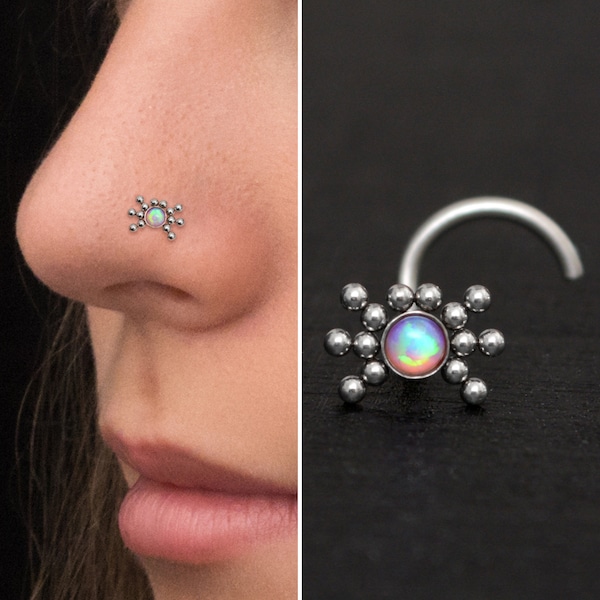 Opal Nose Stud Titanium, Implant Grade Nose Screw Stud, Nose Bone, Nose Ring, Nose Pin, Nostril Jewelry, Nose Jewelry 22g 20g 18g 16g