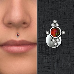 Titanium Lip Ring Opal, Implant Grade Lip Jewelry, Medusa Jewelry, Lip Labret Stud, Monroe Stud, Philtrum Labret Piercing