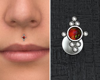 Titanium Lip Ring Opal, Implant Grade Lip Jewelry, Medusa Jewelry, Lip Labret Stud, Monroe Stud, Philtrum Labret Piercing