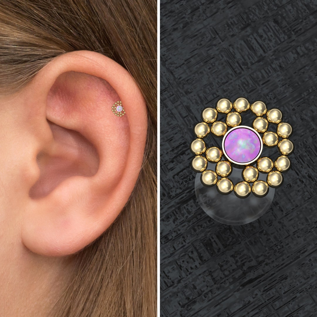 Orecchino A Bottone In Cristallo Viola: Anello Per Cartilagine Con Retro Piatto In PVD Nero - Italia - Foto 9