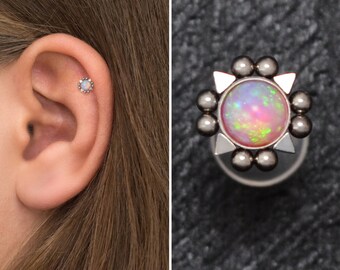 Piercing de Tragus Bioflex, Brinco de Concha, Piercing de Cartilagem, Pino de Tragus de Opala, Pino de Hélice Frontal, Anel de Concha, Joia Labret