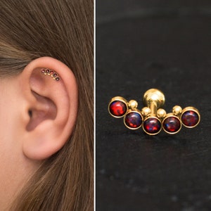 Cartilage Stud Earring Opal, Surgical Steel Curved Bar Stud Earring, Cartilage Curved Earring, Helix Earring, Barbell Earring