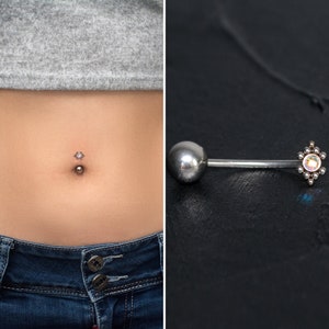 Navel Ring Titanium Implant Grade, CZ Belly Button Piercing, Navel Stud, Curved Barbell Ring, Belly Bar, Body Piercing 16g 14g