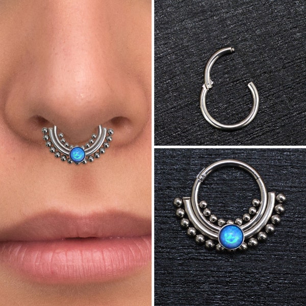 Septum Ring Surgical Steel, Opal Daith Jewelry, Septum Jewelry 16g, Daith Earring, Septum Clicker Hoop, Daith Piercing, Daith Hoop