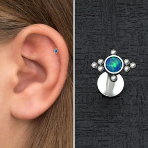 Titanium Tragus Stud, Cartilage Ring Opal, Helix Ring Implant Grade, Tragus Jewelry, Labret Earring, Cartilage Stud, Conch Piercing