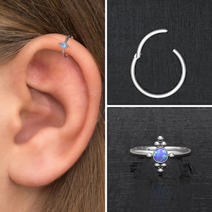 Anneau tragus opale en acier chirurgical, anneau de conque, anneau clicker, boucle d'oreille cartilage, anneau tragus, bijoux hélice avant, boucle d'oreille tour