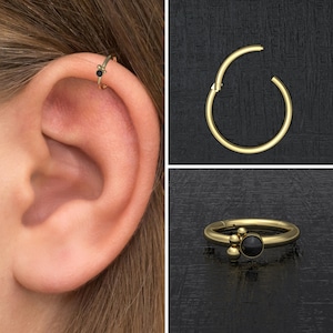 Bijoux tragus en onyx, anneau de boucle d'oreille cartilage en acier chirurgical, boucle d'oreille conque, boucle d'oreille hélice vers l'avant, anneau de tour, anneau à cliquet cartilage