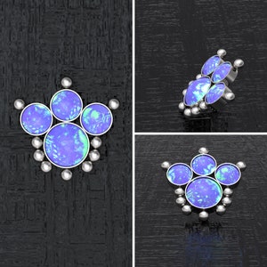 Surgical Steel Dermal Piercing Opal, Dermal Jewelry, Internally Threaded Dermal Anchor Top, Dermal Top 16g 14g, Body Piercing Jewelry