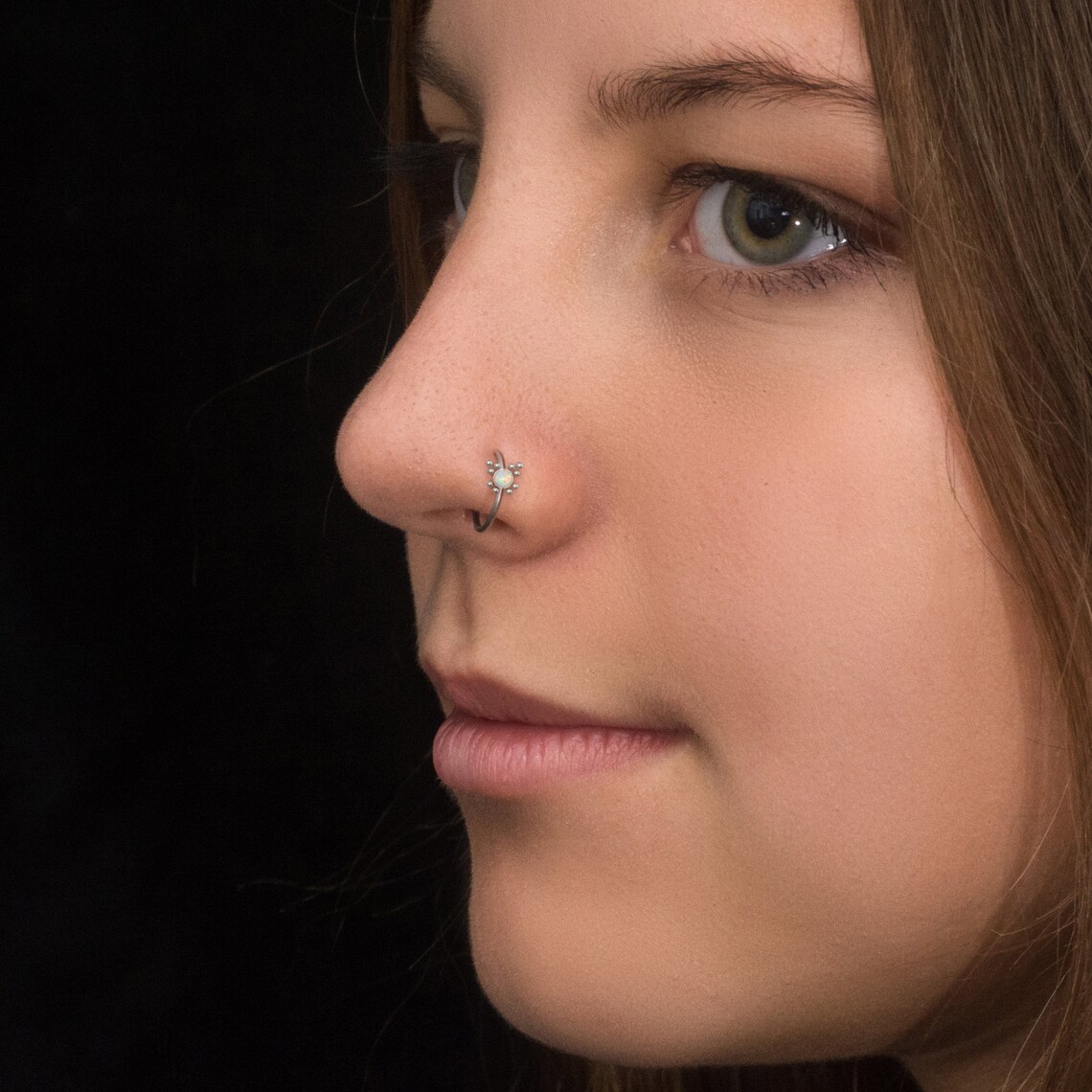 Nose Piercing Titanium Opal Nose Earring Nose Hoop Implant Etsy