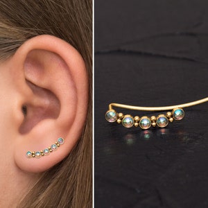 Surgical Steel Ear Crawler CZ, Ear Sweep, Ear Vine, Ear Climber Earrings, Ear Pin Earrings, Climbing Ear Cuff Earrings Curved Earring