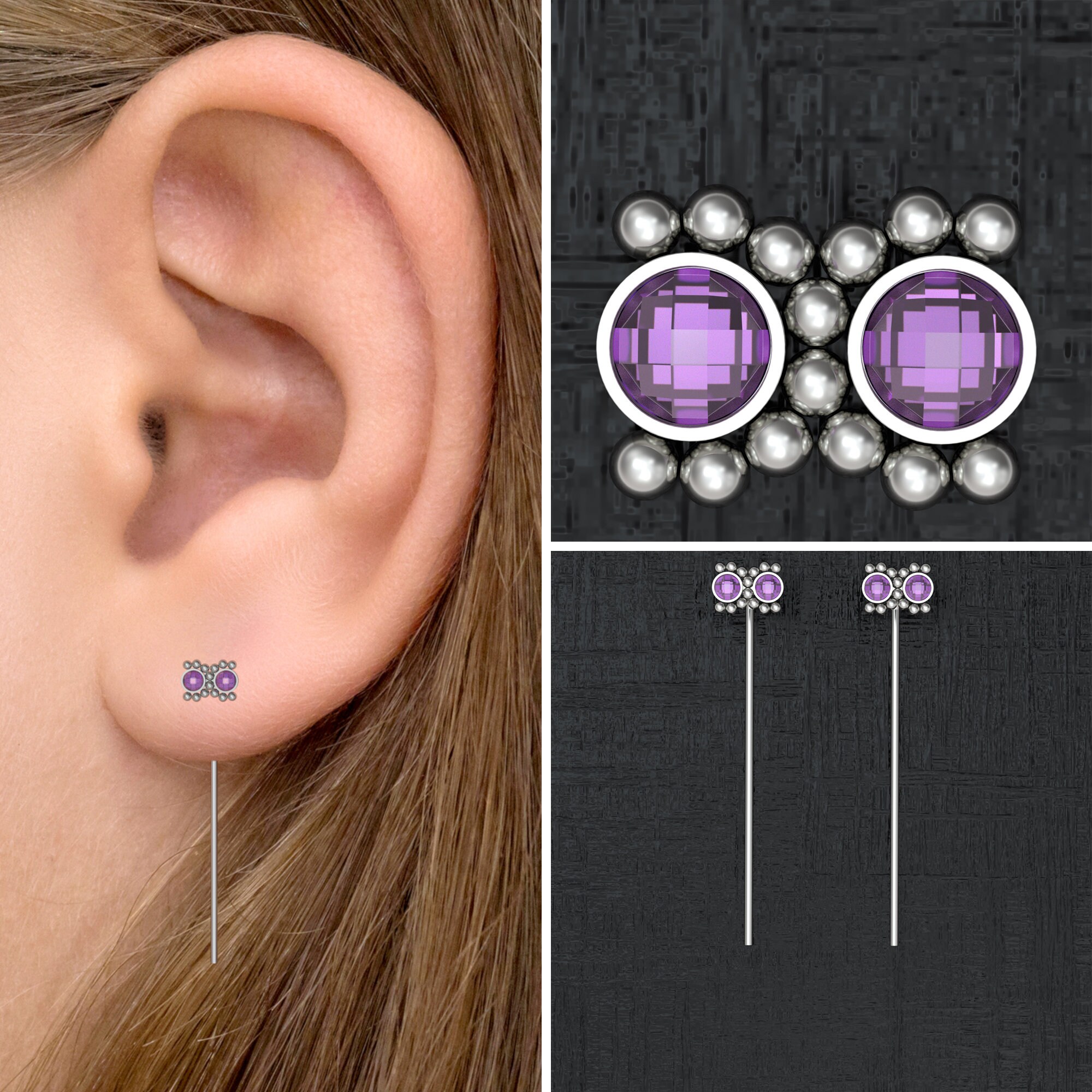 Titanium Stem Earrings CZ Drop Dangle Earrings Implant Grade Etsy UK