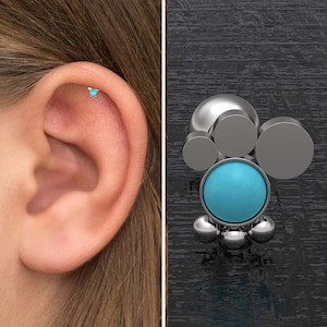 Tragus Earring Surgical Steel, Turquoise Tragus Bar, Cartilage Stud Earring, Forward Helix Bar, Cartilage Barbell Piercing, Conch Stud