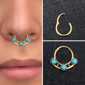 Surgical Steel Septum Ring Clicker Earring, Turquoise Daith Earring, Septum Jewelry 16g, Septum Clicker Hoop, Daith Piercing, Daith Ring