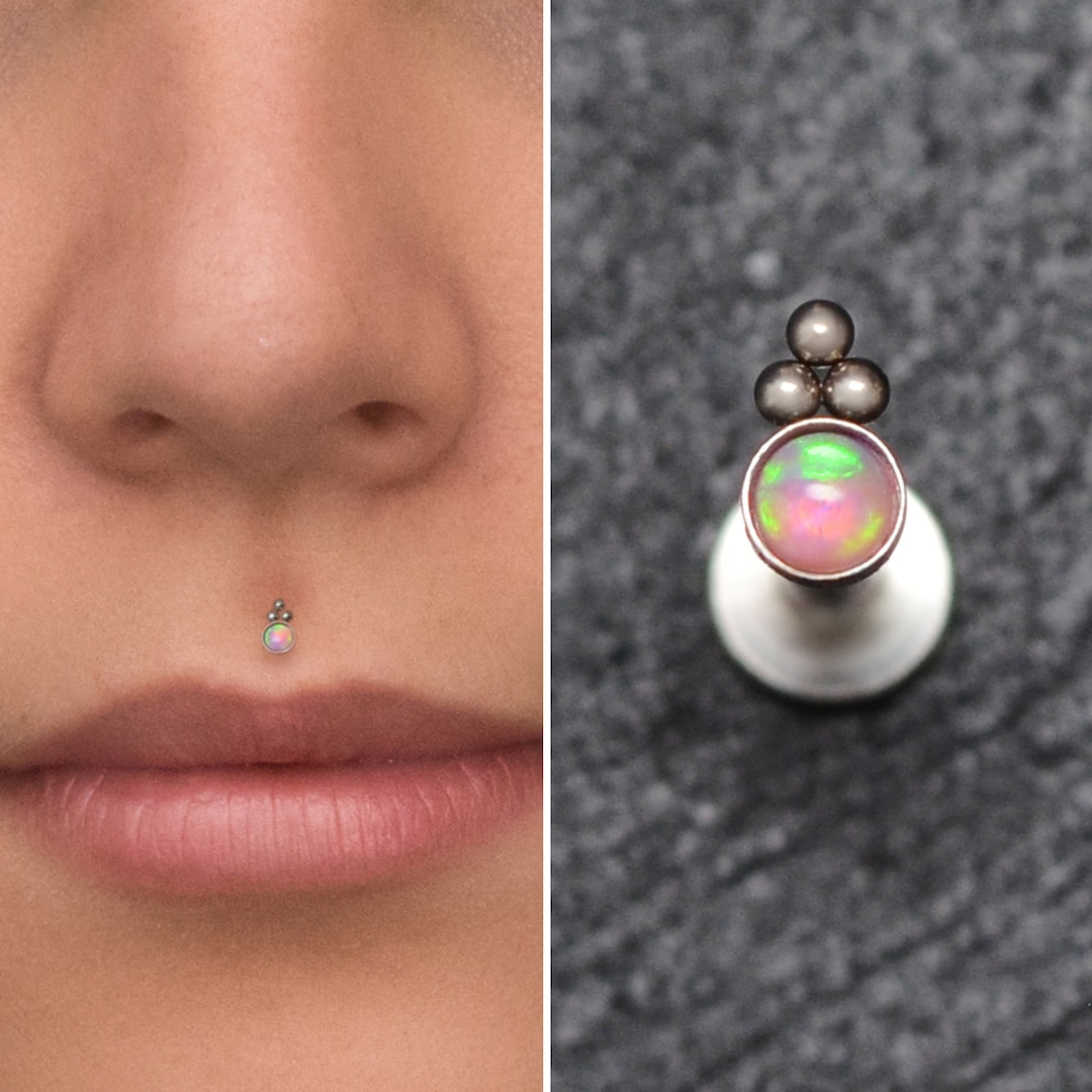 Titanium Medusa Lip Piercing, Opal Lip Jewelry, Monroe Lip Stud