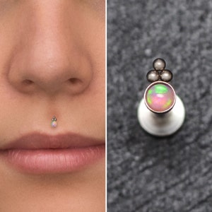 Titanium Medusa Lip Piercing, Opal Lip Jewelry, Monroe Lip Stud 16g, Philtrum Piercing Jewelry, Labret Jewelry, Flat Back Stud