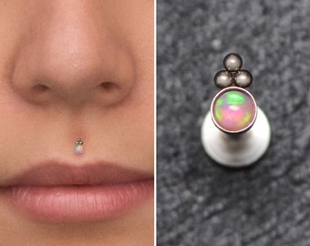 Titanium Medusa Lip Piercing, Opal Lip Jewelry, Monroe Lip Stud 16g, Philtrum Piercing Jewelry, Labret Jewelry, Flat Back Stud