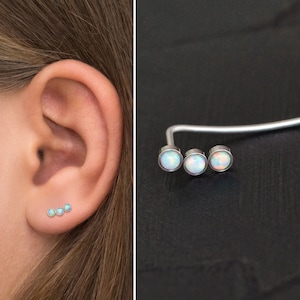 Climbing Earrings Surgical Steel, Ear Climber Earrings Opal, Curved Earring, Ear Pin Earrings, Up The Ear Earrings, Ear Cuff Earrings