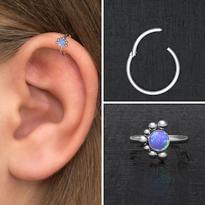 Cartilage Piercing Surgical Steel, Opal Rook Jewelry, Tragus Earring Hoop, Conch Hoop, Forward Helix Hoop, Cartilage Clicker Earring