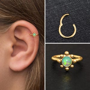 Forward Helix Earring Surgical Steel, Opal Tragus Earring, Cartilage Ring, Tragus Clicker Earring, Rook Earring Hoop, Conch Earring