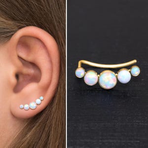 Surgical Steel Ear Crawler Earrings, Opal Climber Earrings, Vine Earrings, Ear Sweep, Climbing Ear Cuff Earrings, Curved Stud Earring