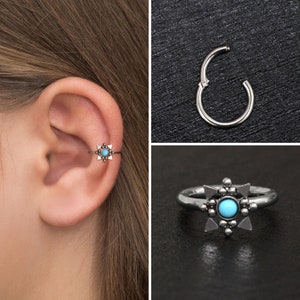 Piercing cartilage en acier chirurgical, bijoux tour de cou turquoise, anneau de boucle d'oreille tragus, anneau conque, anneau hélicoïdal vers l'avant, boucle d'oreille cliquet cartilage