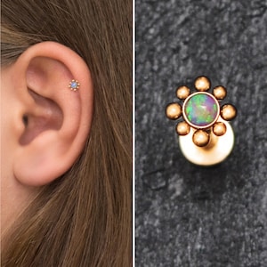 Flat Back Cartilage Earring Stud Surgical Steel, Tragus Ring Opal, Forward Helix Piercing, Tragus Earring, Conch Labret Jewelry